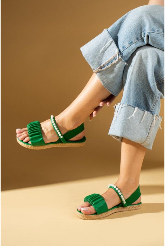Boncuk Detaylı Sandalet Yeşil