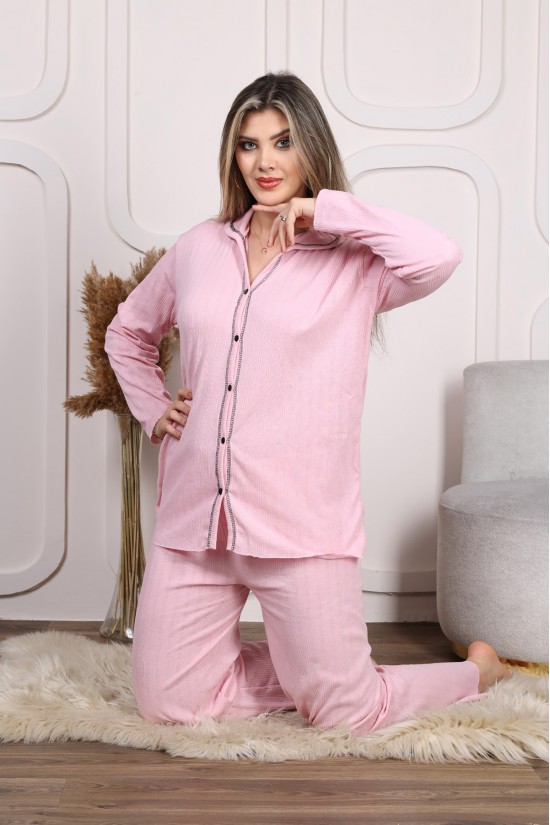 Düğme Detaylı Pijama Takımı Pembe