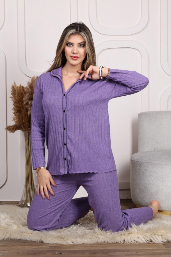 Düğme Detaylı Pijama Takımı Mor