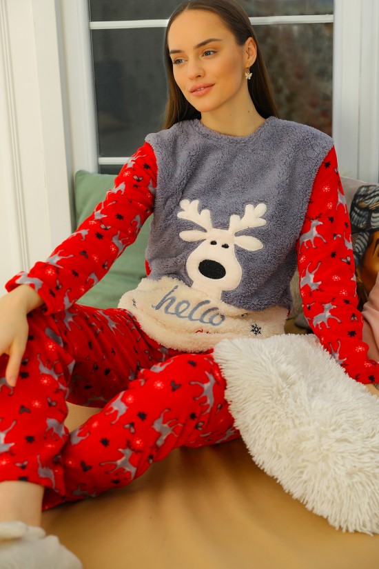 Desenli Polar Pijama Takımı