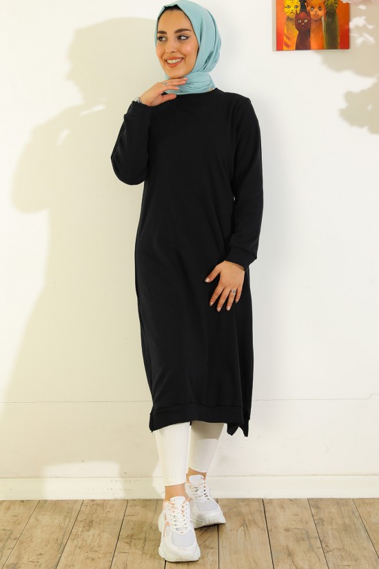 Yırtmaçlı Uzun Tunik 110 cm Siyah
