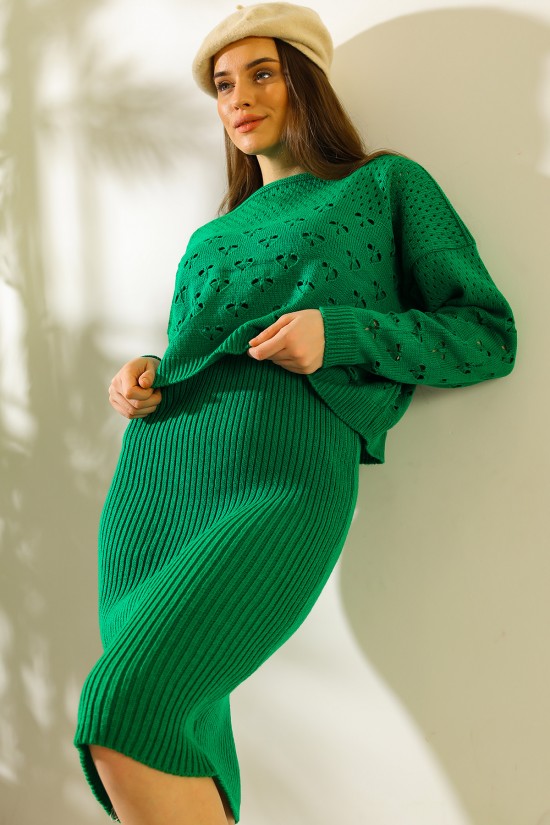 Elbiseli Triko İkili Takım Yeşil