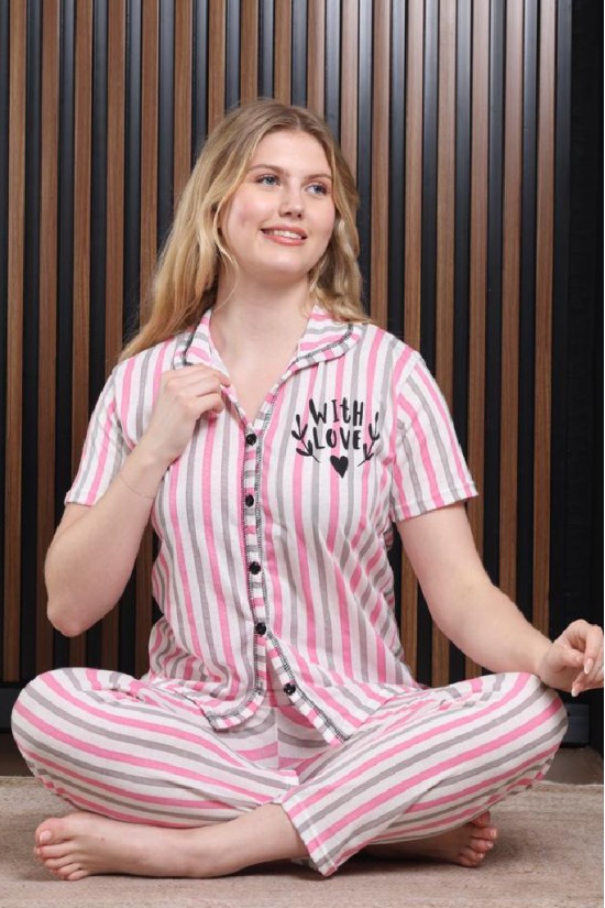 Düğmeli Desenli Pijama Takımı