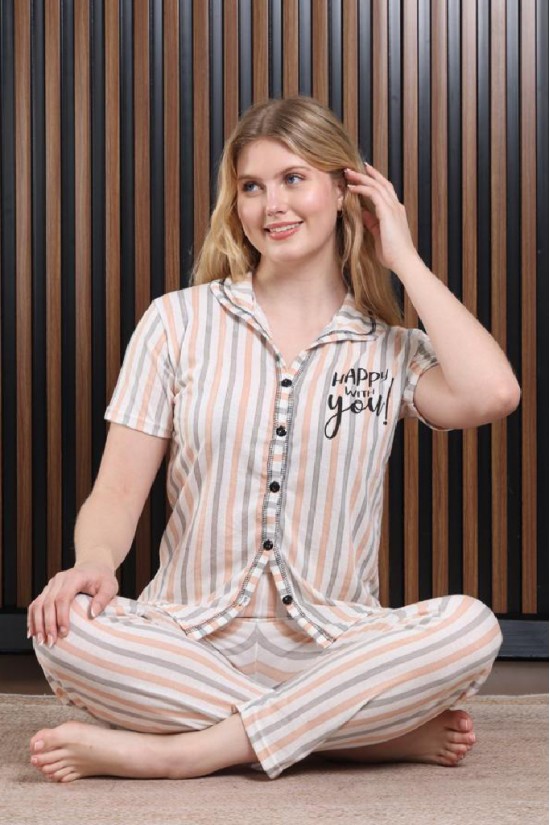 Düğmeli Desenli Pijama Takımı