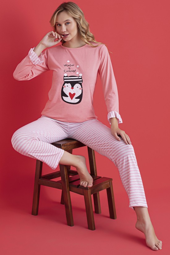 Bilek Detaylı Pijama Takımı Pudra