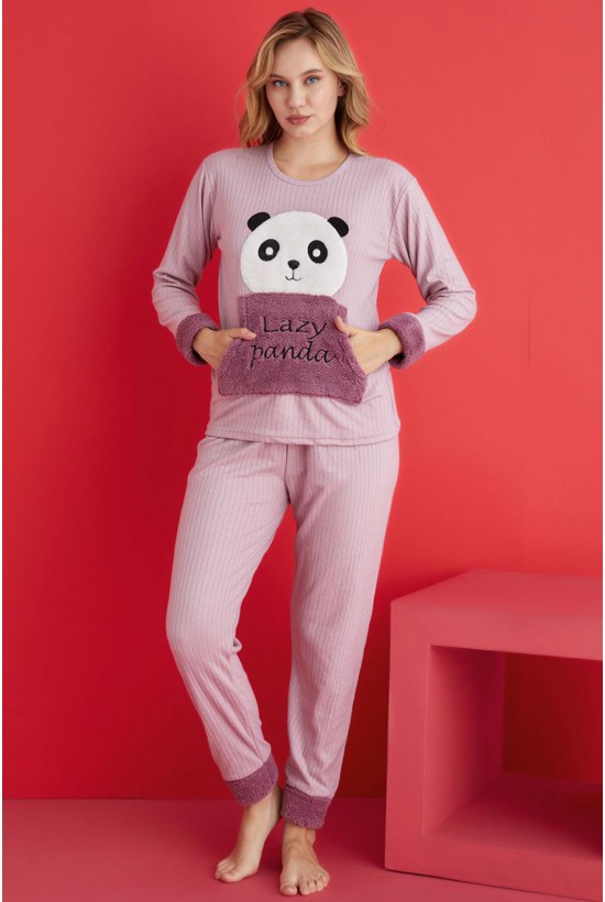 Bilek Detaylı Pijama Takımı Lila