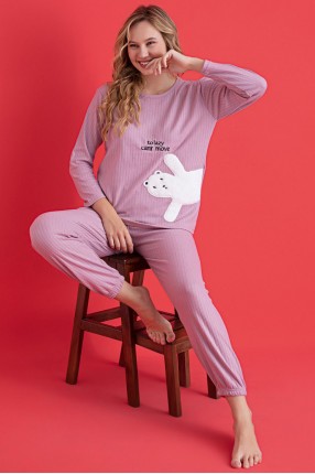 Nakışlı Pijama Takımı Pudra