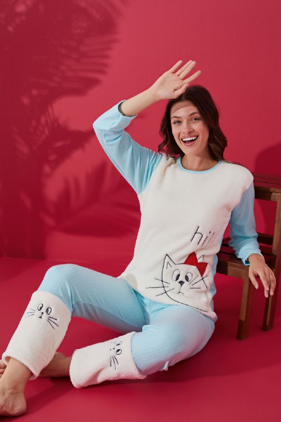 Welsoft Detaylı Pijama Takımı Mavi