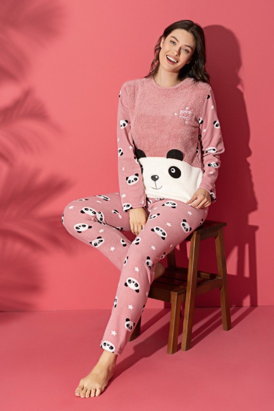 Desenli Polar Pijama Takımı