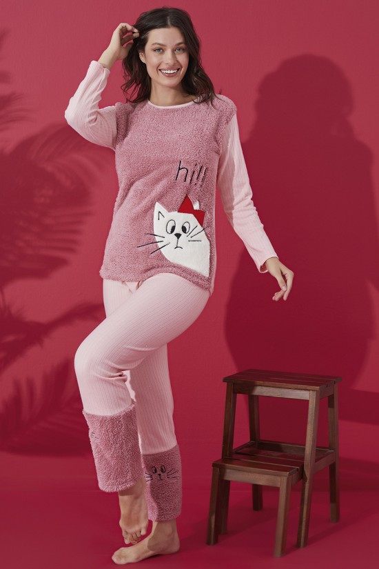 Welsoft Detaylı Pijama Takımı Pudra